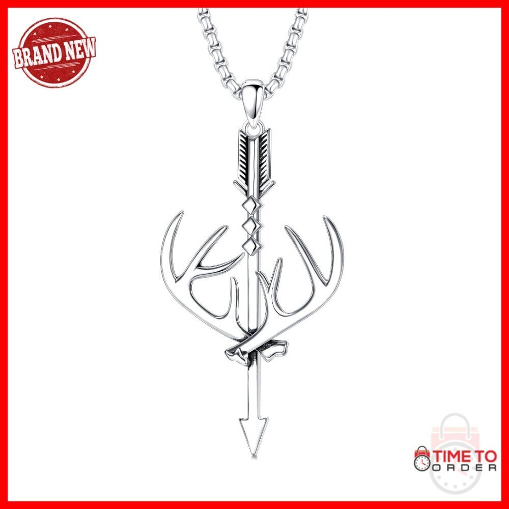 Sterling Silver Cross Deer Antler Necklace 22+2 Inch Hunting Jewelry